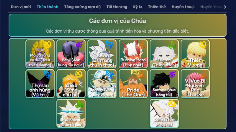 Hệ thống nhân vật trong game