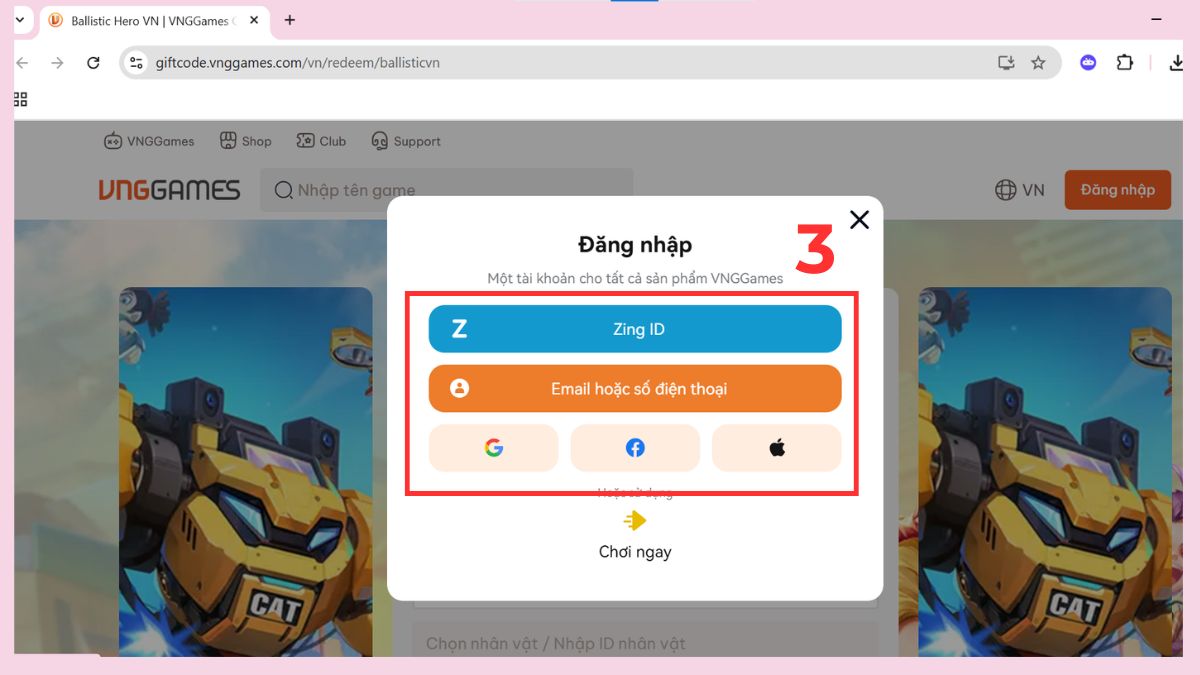 Tiến hành đăng nhập đúng tài khoản đang chơi game