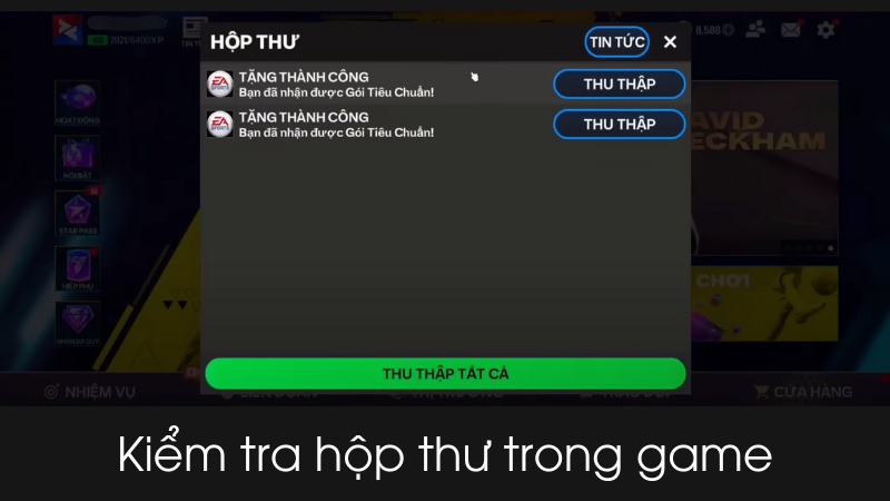 Kiểm tra Hộp thư trong trò chơi FC Mobile để nhận quà