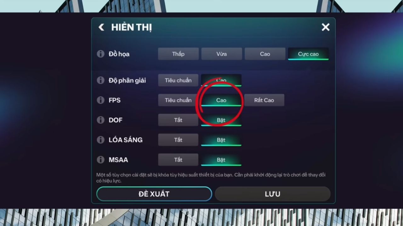 Tối ưu đồ họa trong FC Mobile: Chỉnh FPS lên mức Cao để trải nghiệm trò chơi mượt mà
