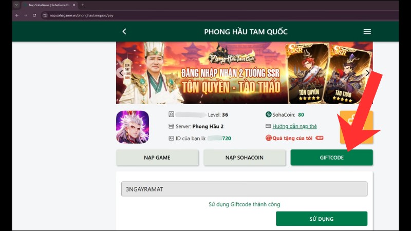 Cách nhập code Phong Hầu Tam Quốc chi tiết