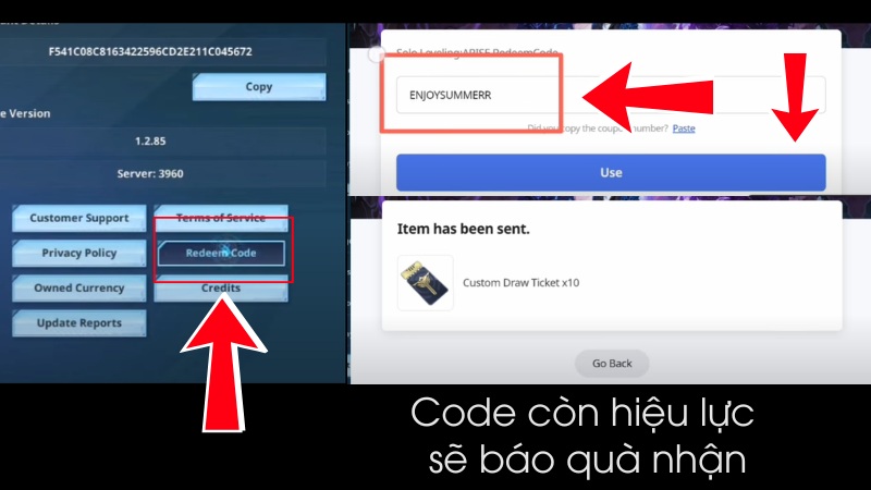 Chi tiết cách nhập code Solo Leveling Arise mới nhất: Bấm vào nút Redeem Code