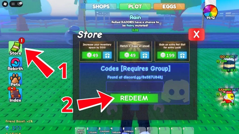 Chi tiết cách nhập code Spin a Baddie mới nhất: Điền code và nhấn Redeem