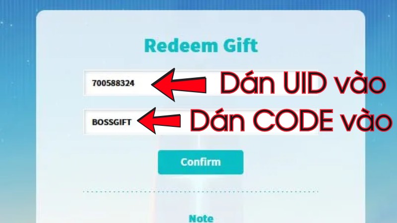 Chi tiết cách nhập code Stella Sora mới nhất: nhập UID, điền giftcode và bấm Confirm trên trang đổi quà