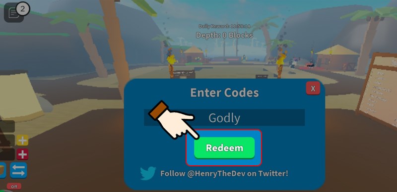 Chi tiết cách nhập code Treasure Hunt Simulator mới nhất và nhấn Redeem