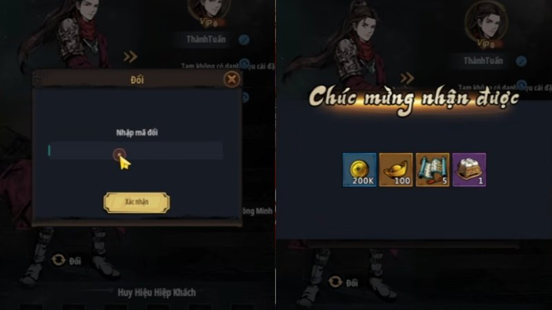 Cách nhập code Vô Danh Giang Hồ - JoyGames chi tiết