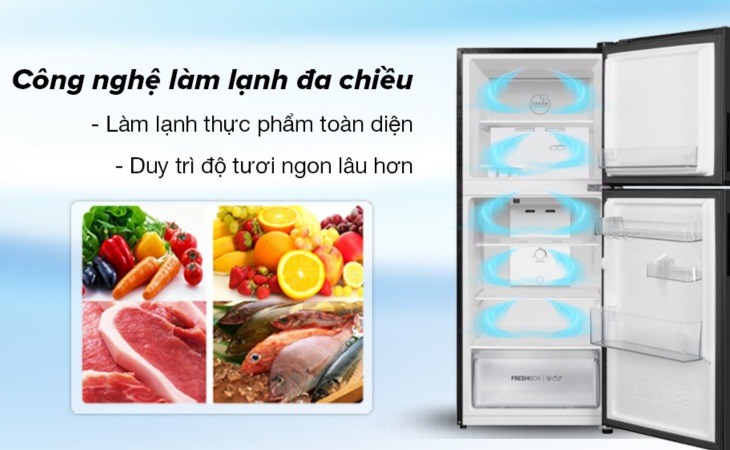 Tủ lạnh Aqua Inverter 189 lít AQR-T220FA(FB) được trang bị công nghệ làm lạnh đa chiều, giúp duy trì độ tươi ngon của thực phẩm trong thời gian dài