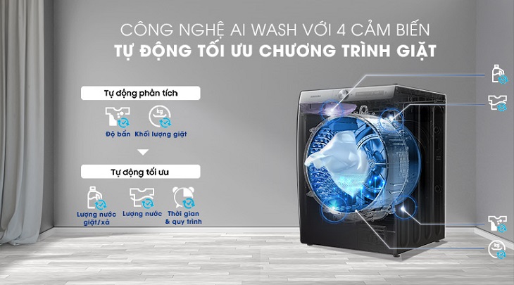 Công nghệ giặt 4 cảm biến AI