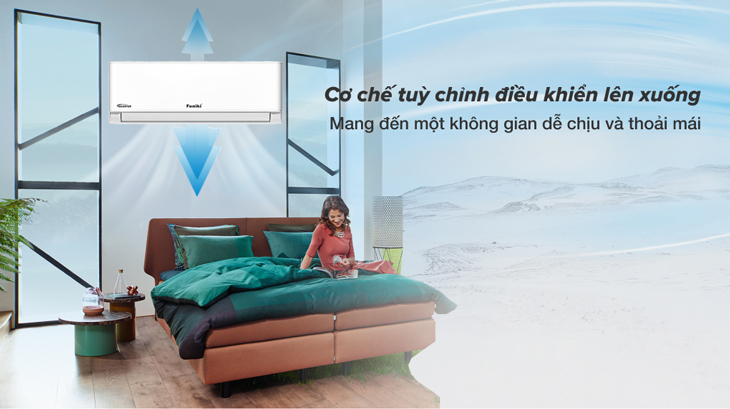 Máy lạnh Funiki Inverter 1 HP HIC09TMU.ST3 được trang bị công nghệ đảo gió tự động 3D, đem đến hơi mát đồng đều khắp căn phòng.