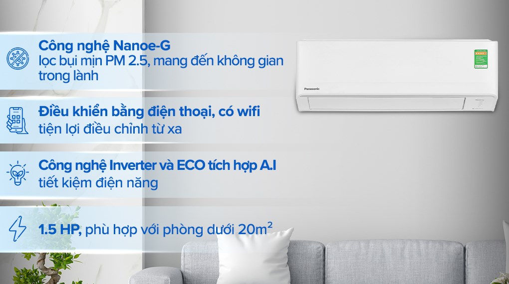 Máy lạnh Panasonic Inverter 1.5 HP CU/CS-PU12AKH-8