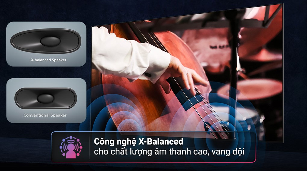 Công nghệ X-Balanced Speaker giúp tối ưu chất lượng âm thanh trong khi vẫn giữ được độ mỏng thanh lịch của tivi