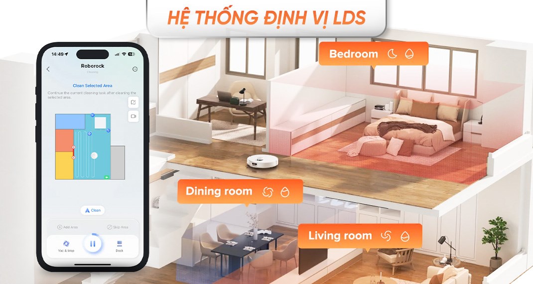 Robot hút bụi lau nhà Roborock Q Revo 5AE (trắng) hỗ trợ lưu trữ nhiều bản đồ khác nhau, rất hữu ích với những gia đình có nhà nhiều tầng hoặc không gian phức tạp