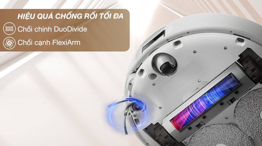 Robot hút bụi lau nhà Roborock Q Revo 5V1 (trắng) được tích hợp chổi cạnh FlexiArm giúp tối ưu hiệu quả làm sạch