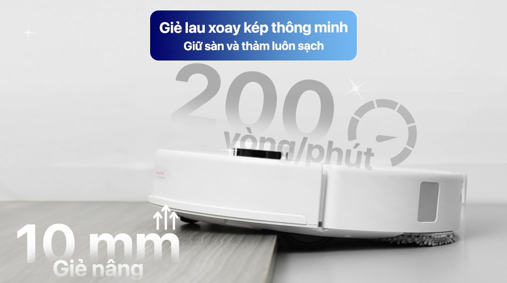 Robot hút bụi lau nhà Roborock QR 798 (trắng) có tính năng tự nâng giẻ 10 mm khi đi qua thảm hoặc quay về trạm, giữ thảm luôn khô ráo