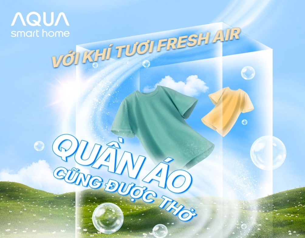 Công nghệ khí tươi Fresh Air của máy giặt Aqua giúp luân chuyển liên tục không khí sạch trong và ngoài lồng giặt
