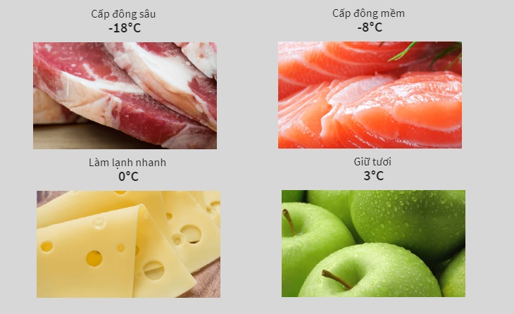 Ngăn điều chỉnh đa nhiệt độ (-18 độ C, -8 độ C, 0 độ C, 3 độ C)