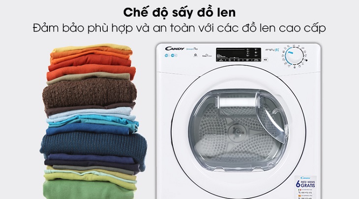 Máy sấy ngưng tụ Candy 8 Kg CSO C8TE-S sẽ hạn chế tác động từ nhiệt và lực đến quần áo
