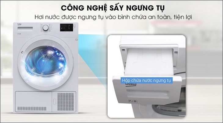 Không cần lắp thêm ống thoát khi để sử dụng máy sấy ngưng tụ Beko 8 Kg DU8133GA0W