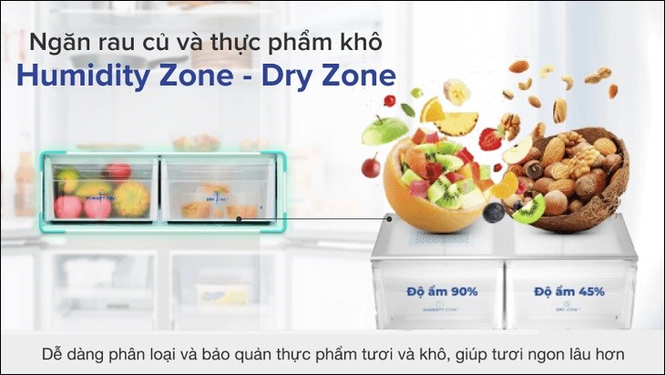 Tủ lạnh Aqua Inverter 456 lít AQR-IGW525EM GB có thiết kế Ngăn rau củ và thực phẩm khô riêng biệt Humidity Zone - Dry Zone