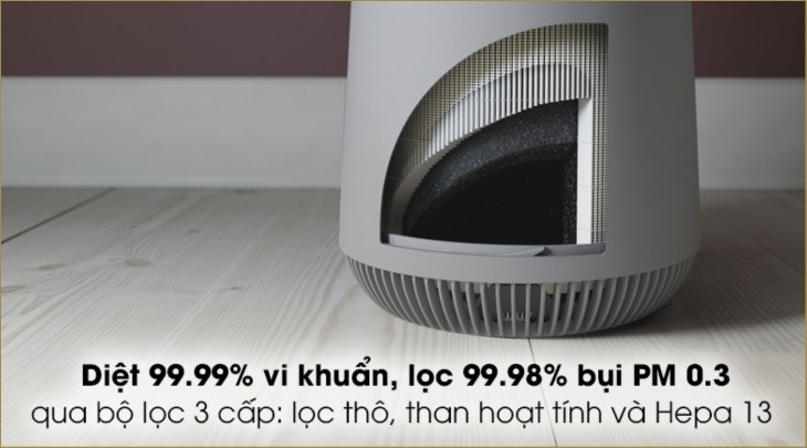 Máy lọc không khí Electrolux FA31-202GY 20W có lớp lọc than hoạt tính giúp diệt sạch 99.99% vi khuẩn và 99.98% bụi PM 0.3
