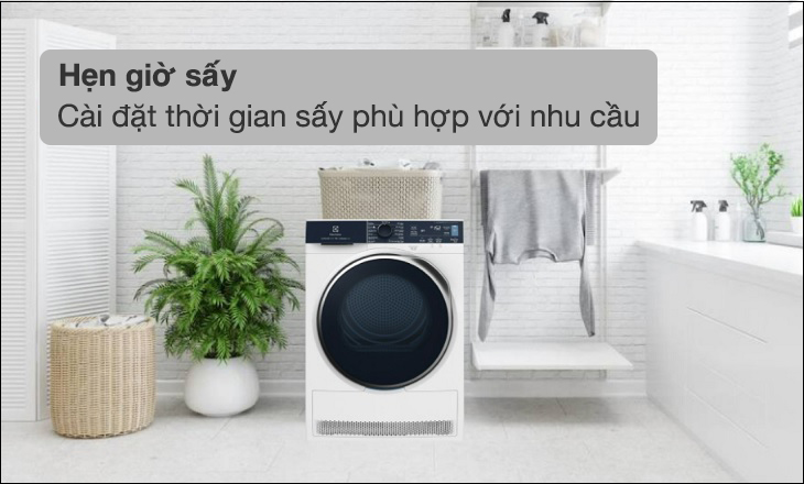 Chức năng hẹn giờ sấy trên máy sấy thông hơi Electrolux 8.5 kg EDV854J3WB giúp người dùng chủ động thời gian sấy đồ
