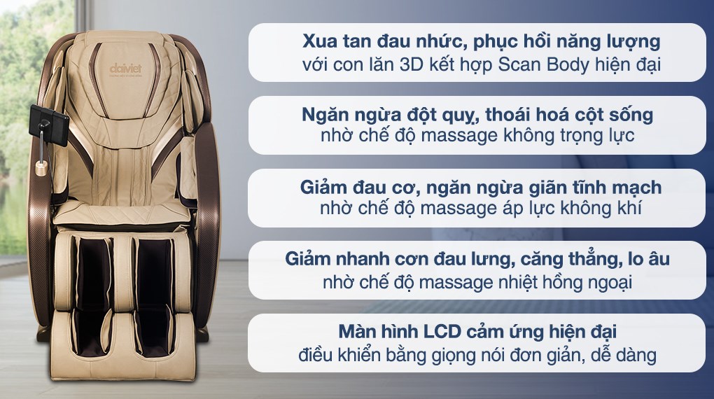 Ghế massage Daikiosan DKGM-10004 12 chương trình massage tự động phù hợp nhiều nhu cầu: thư giãn, thể thao, phục hồi, chăm sóc cột sống