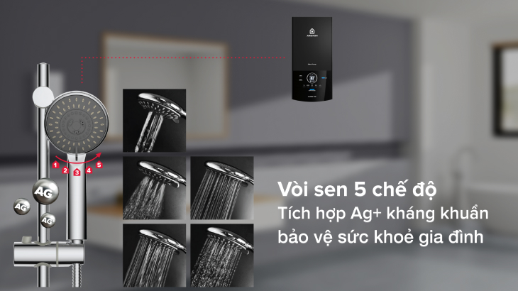 Vòi sen 5 chế độ tích hợp Ag+ kháng khuẩn