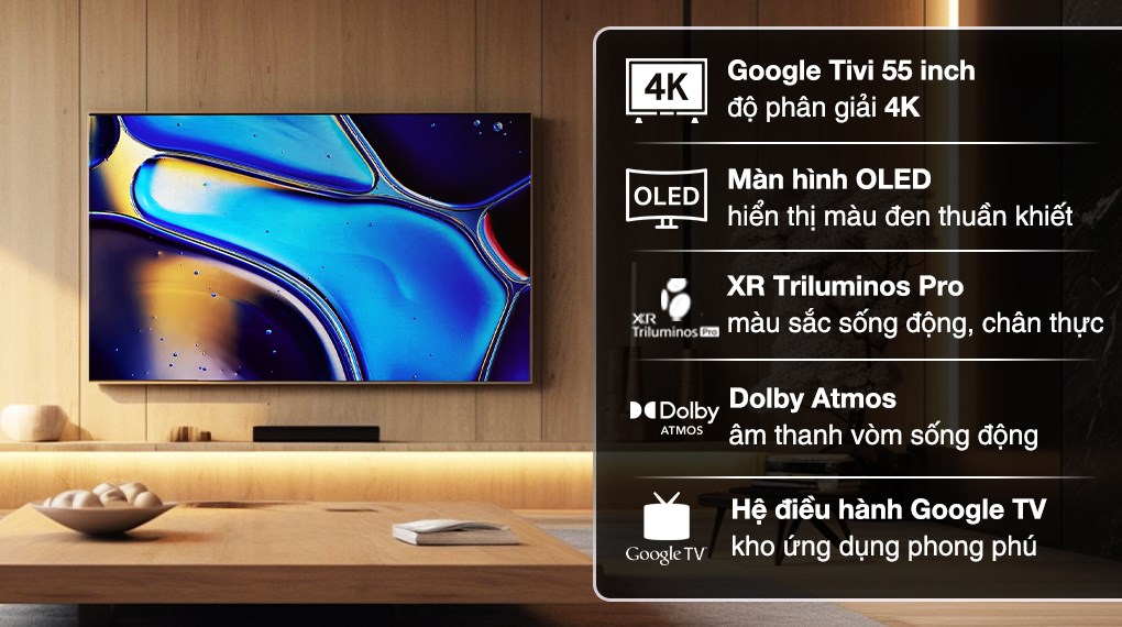 Google Tivi OLED Sony AI 4K Bravia 8 không chỉ đẹp mắt mà còn tái tạo màu sắc một cách chính xác với công nghệ XR Triluminos Pro