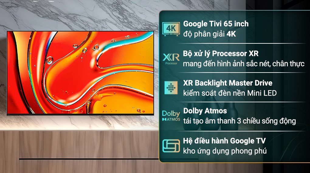 Google Tivi QLED Mini LED Sony AI 4K Bravia 7 được trang bị công nghệ âm thanh vòm 360 Spatial Sound Mapping nâng cấp âm thanh thường lên âm thanh vòm 3D
