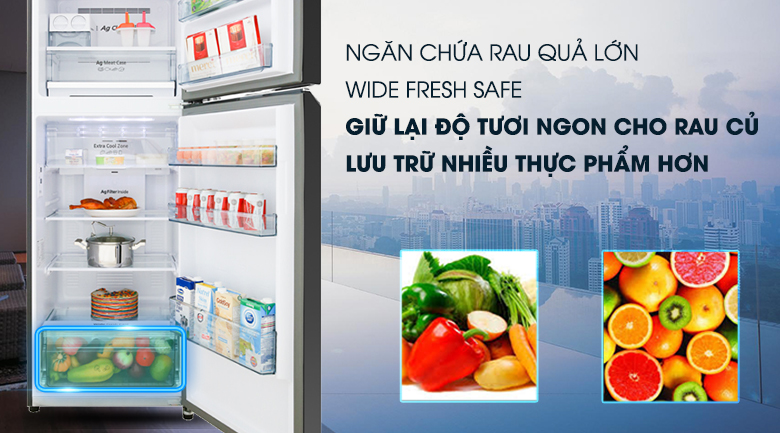 ngăn rau siêu lớn với góc mở rộng tối đa