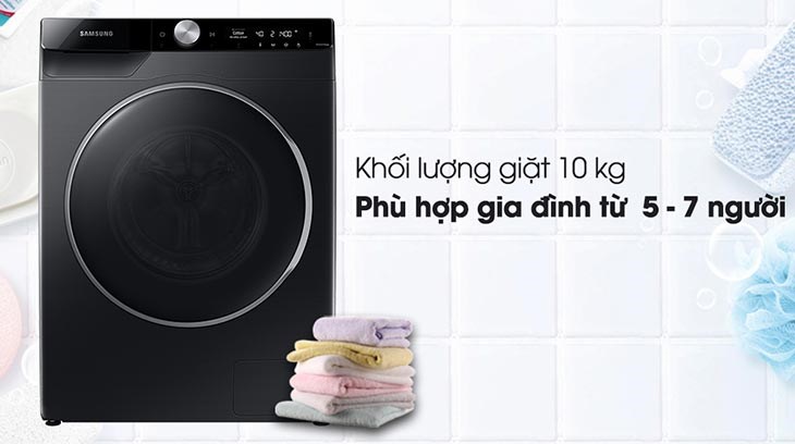 Máy giặt Samsung Inverter 10 kg WW10TP44DSB/SV thuộc loại máy giặt lồng ngang phù hợp gia đình 5 - 7 người với khối lượng giặt 10kg