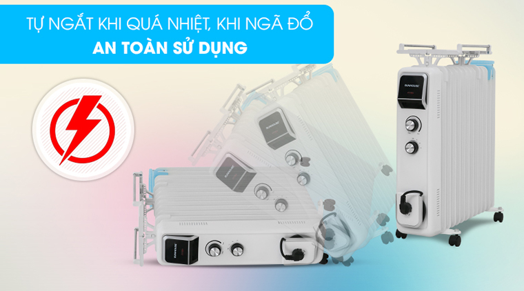 Máy sưởi dầu Sunhouse SHD7084 với công nghệ làm nóng bằng dầu đặc biệt không đốt cháy oxy, không làm khô da