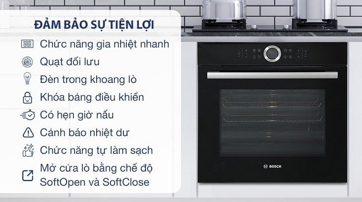 Lò nướng âm Bosch HBG634BB1B 71 lít được trang bị khóa điều khiển, giúp bảo vệ người dùng trong quá trình sử dụng