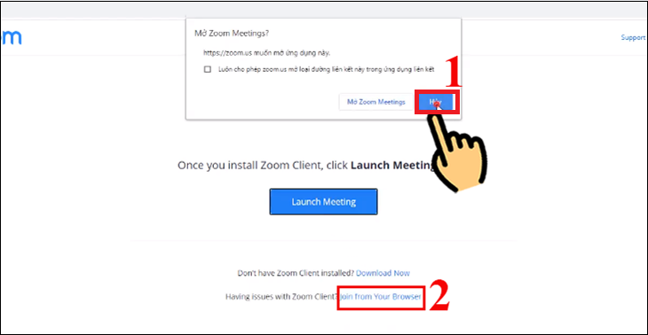 Chọn Hủy > Chọn Join from your browser (Tham gia từ trình duyệt).