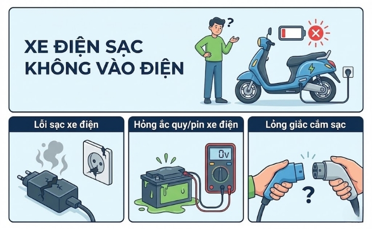 Một số lỗi thường gặp trên xe điện - Xe điện sạc không vào điện