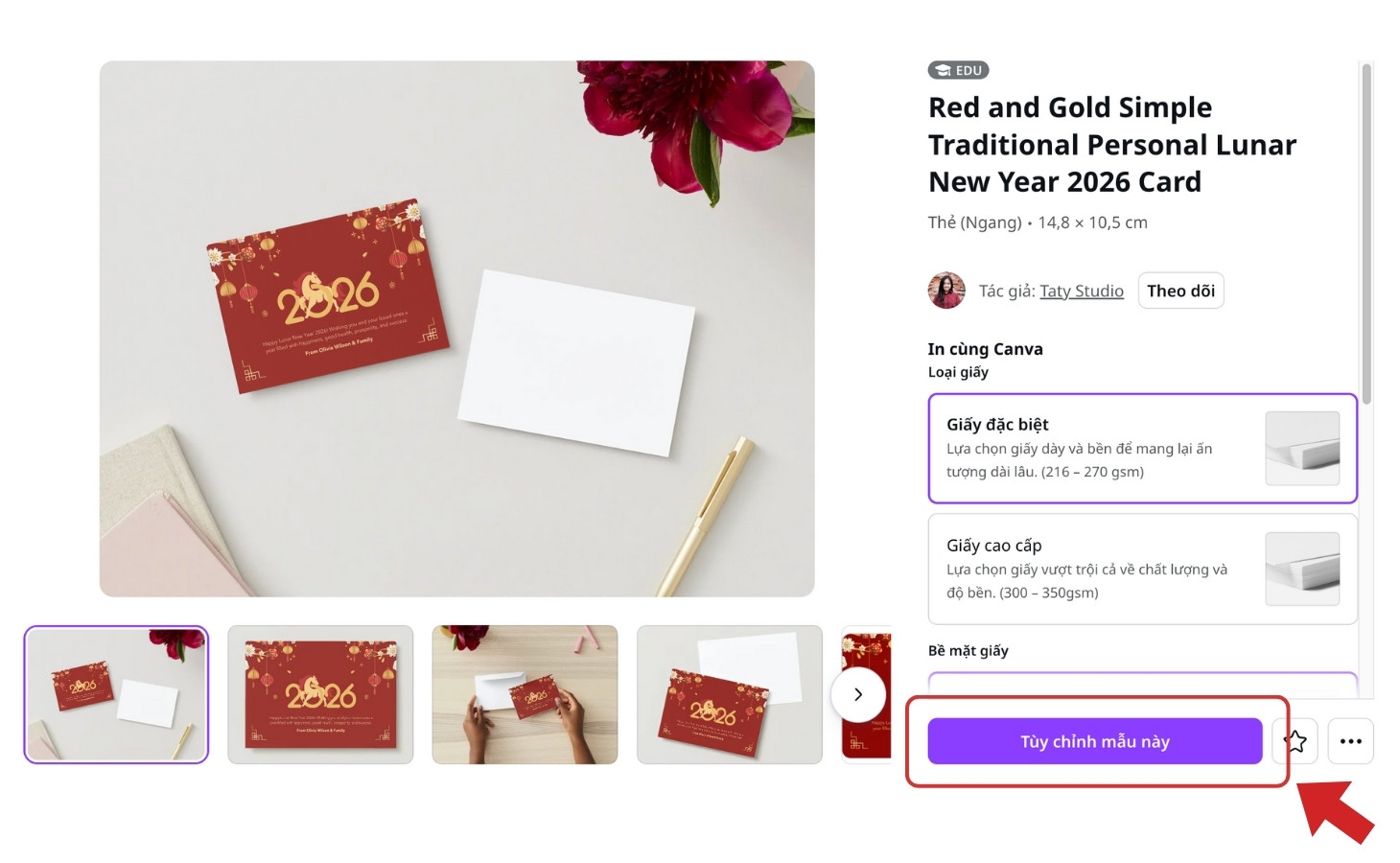 Bấm chọn tuỳ chỉnh mẫu theo sở thích