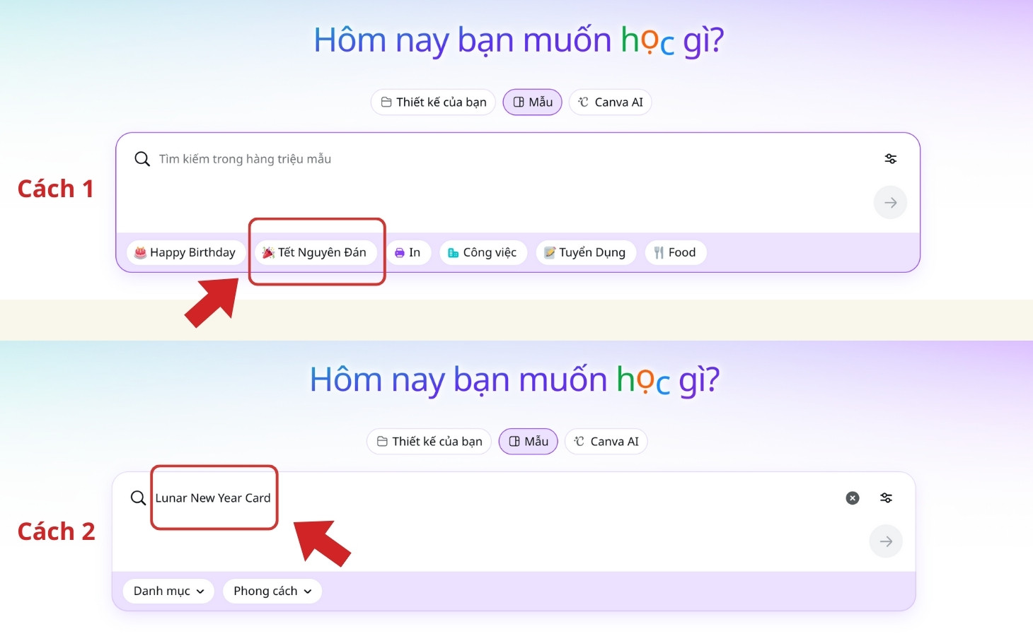 Có 2 cách để tìm chủ đề Tết trên Canva