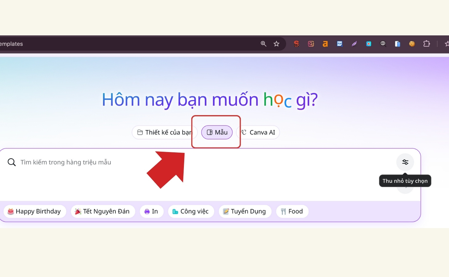 Mở thư mục Mẫu trên Canva