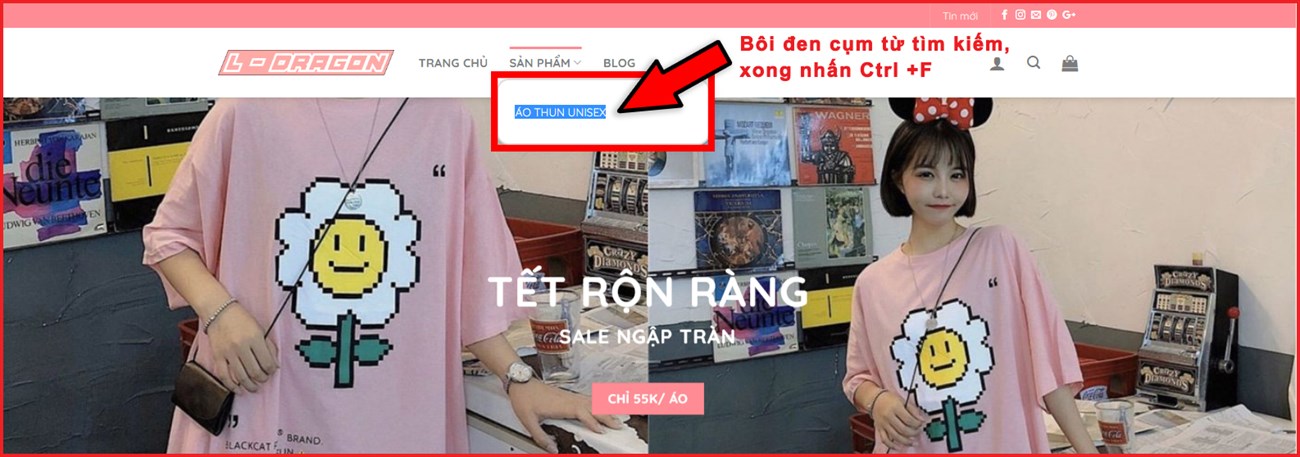 Tô đen cụm từ mà bạn muốn tìm kiếm, xong nhấn Ctrl + F