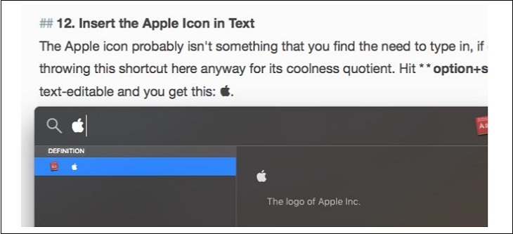 Chèn biểu tượng Apple trong văn bản