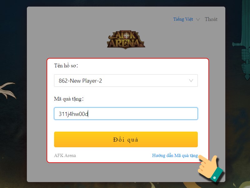 Chi tiết cách nhập code AFK Arena mới nhất: Điền mã quà tặng và bấm Redeem