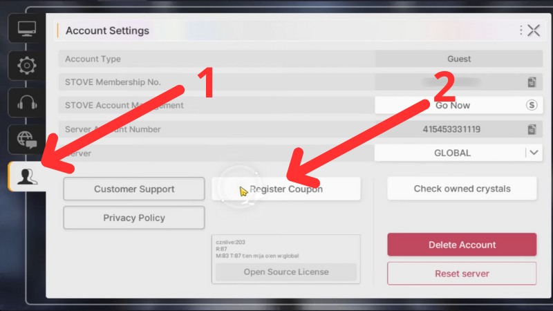 Chi tiết cách nhập code Chaos Zero Nightmare mới nhất: chọn mục Register Coupon trong phần cài đặt