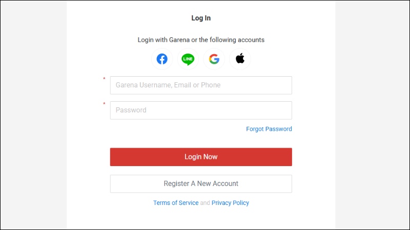 Đăng nhập bằng tài khoản Garena (hoặc các tài khoản liên kết khác)