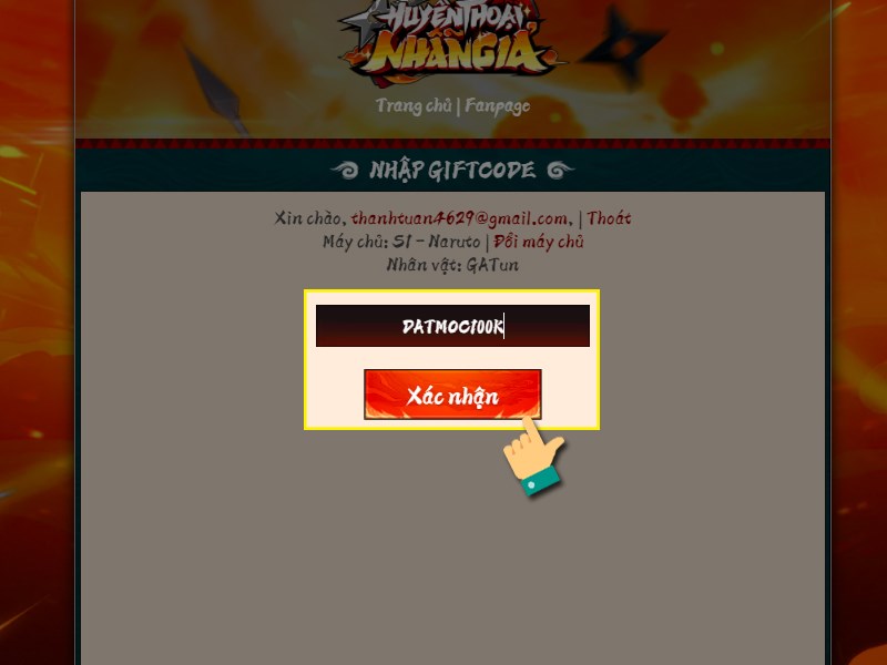 Chi tiết cách nhập code Huyền Thoại Nhẫn Giả mới nhất: nhập giftcode vào hệ thống