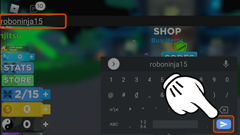 Chi tiết cách nhập code Ninja Legends mới nhất: nhập mã code và chọn mũi tên xanh để xác nhận