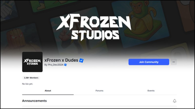 Nhóm cộng đồng của game là xFrozen x Dudes trên Roblox