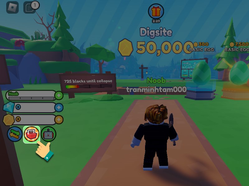Chi tiết cách nhập code Pickaxe Simulator mới nhất: nhấn biểu tượng Shop trong giao diện game