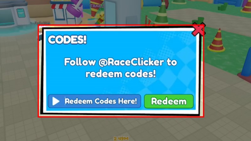 Chi tiết cách nhập code Race Clicker mới nhất: nhập giftcode vào ô trống và chọn Redeem để nhận thưởng