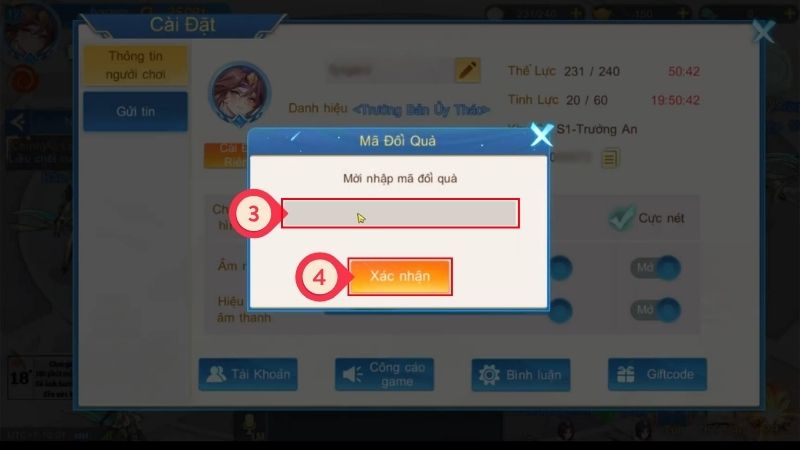 Chi tiết cách nhập code Tân 3Q: MAX - Funtap mới nhất: nhập giftcode vào ô trống và bấm Xác nhận để nhận thưởng