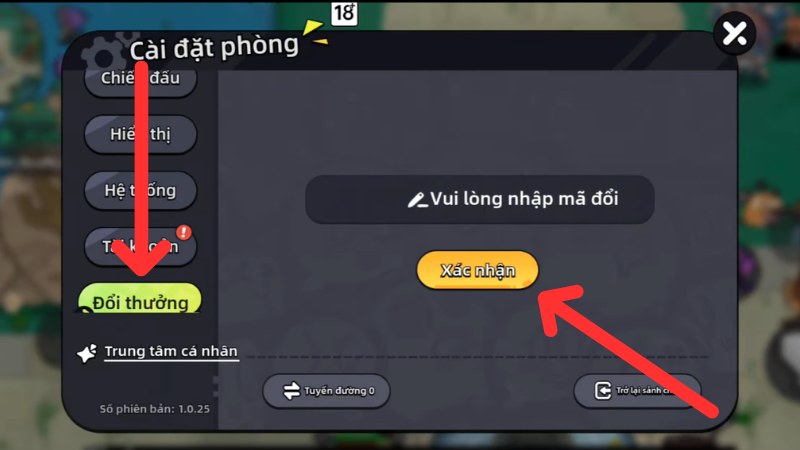 Nhập code Vùng Đất Anh Hùng OEG và ấn Xác Nhận